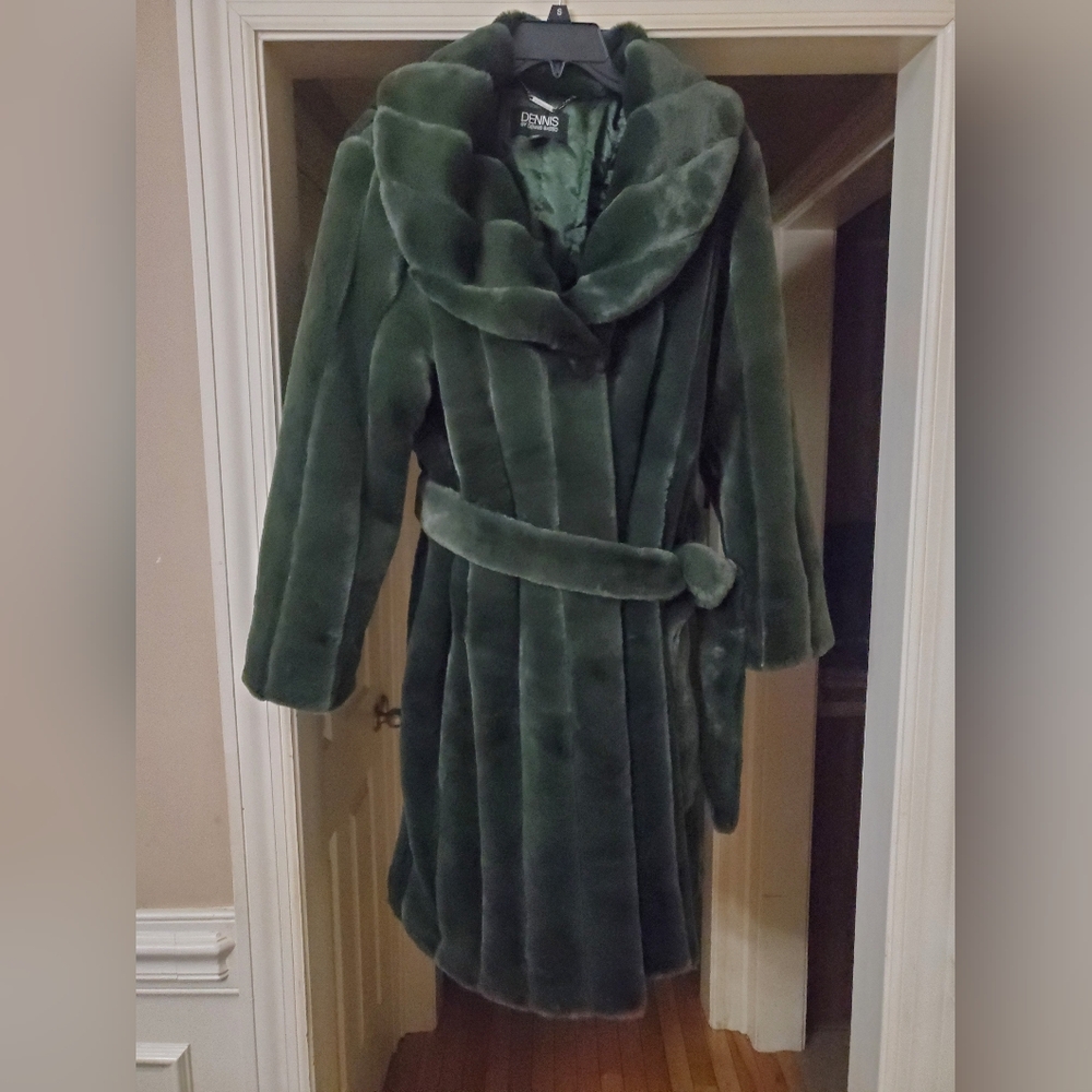 Dennis Basso Dark Green Faux Fur Coat